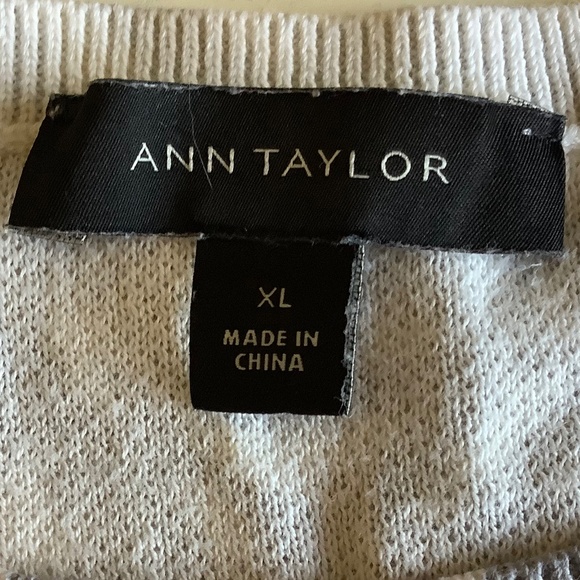 Ann Taylor gray white 100% Cotton lightweight Crew neck sweater XL - Picture 3 of 7